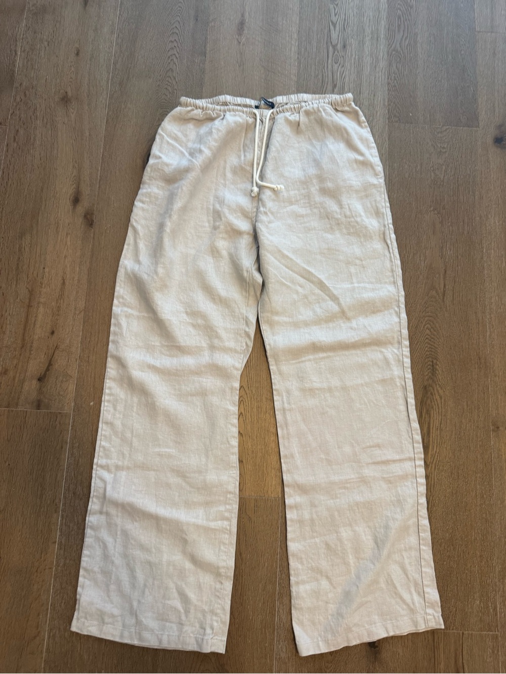 Brandy Melville Light Beige Drawstring Linen Joggers